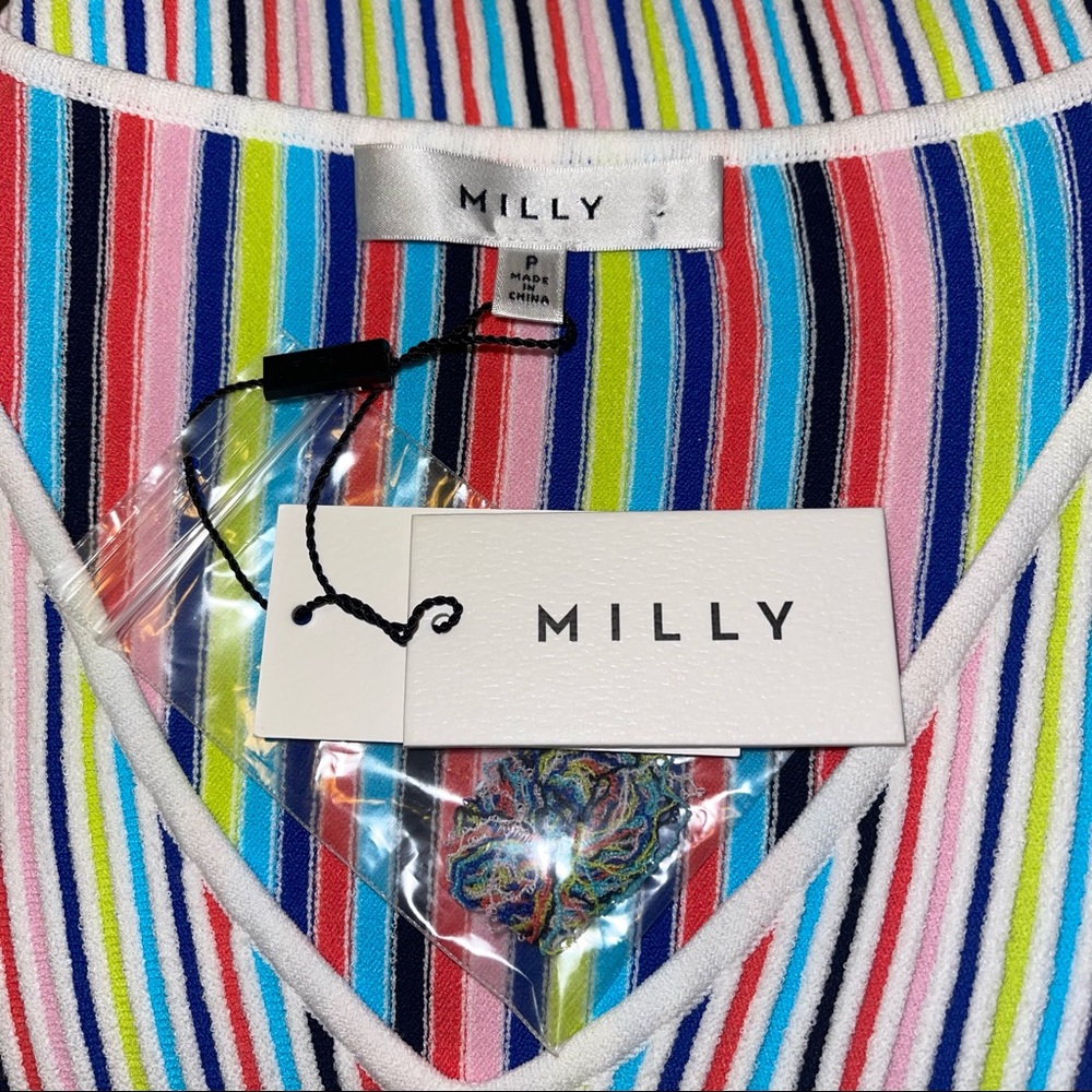 Milly Striped Flutter-Sleeve Rib- Knit Top - Picture 9 of 9